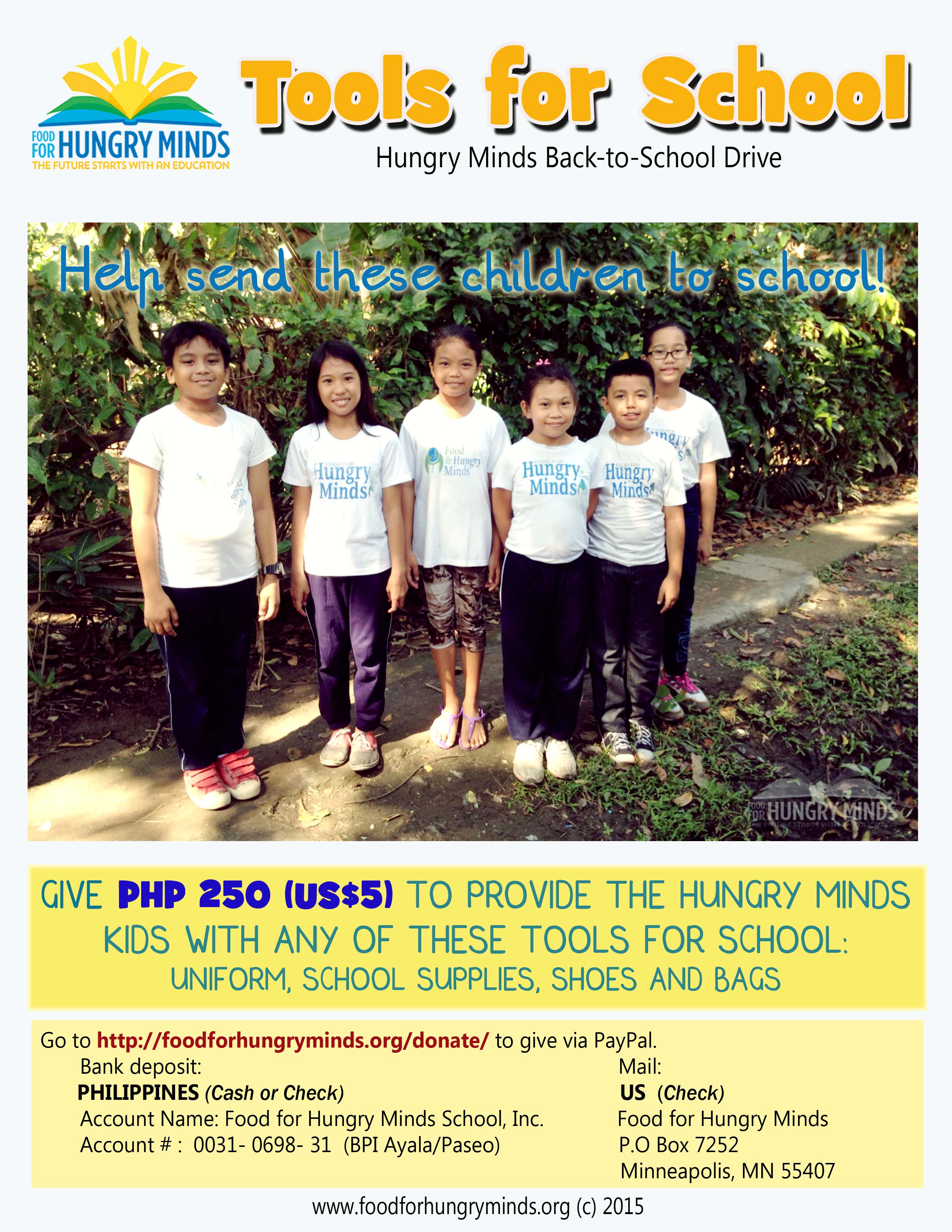 Donate tools for school to Hungry Minds kids!