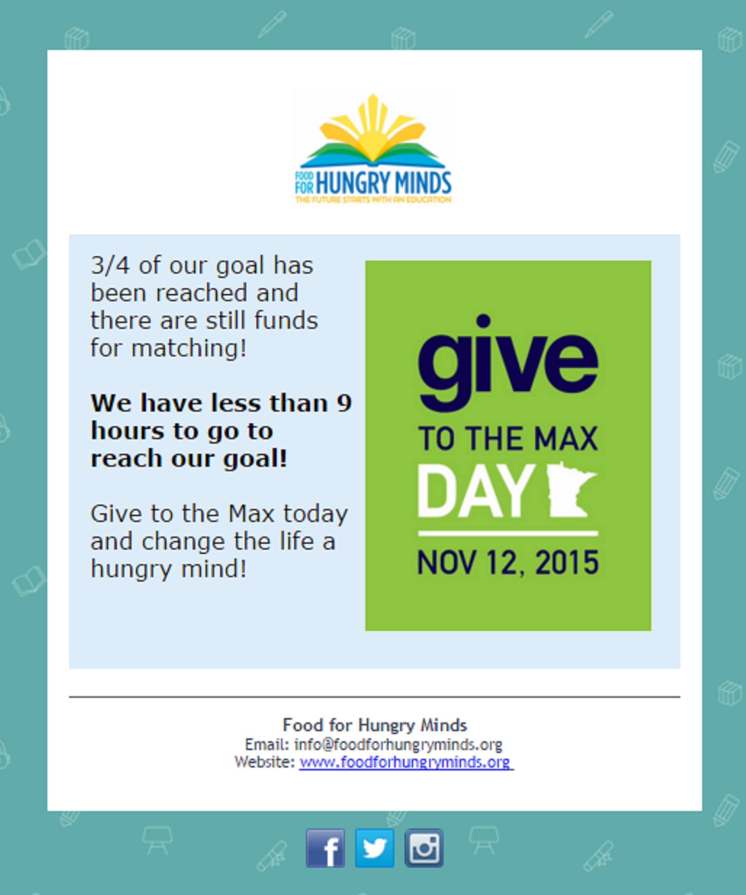Less than 9 hours to go before Give to the Max Day ends!